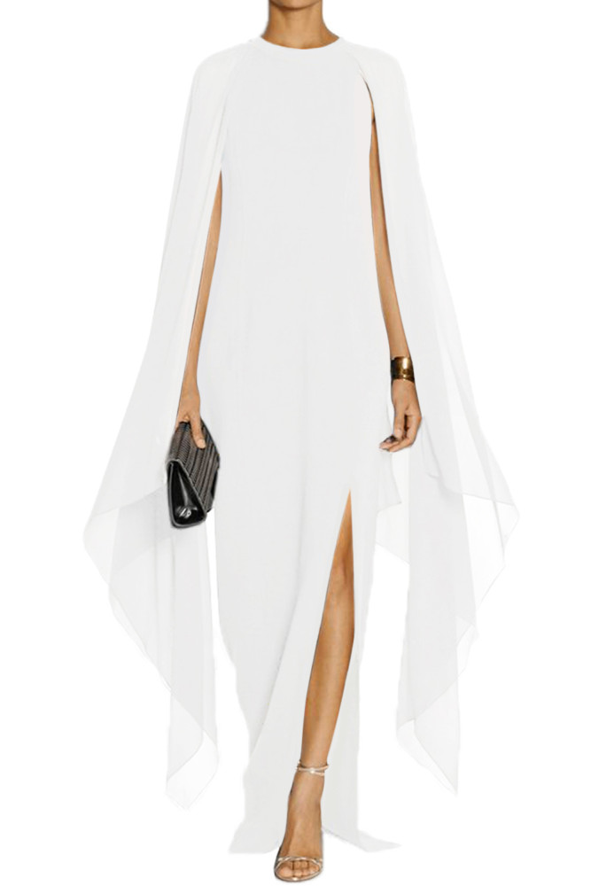 White Crepe Flared Sleeve Bodycon Maxi Dress