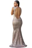 Blush Sequins Keyhole Back Party Gown