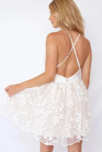 Cross Hollow-out Back Lace Dress