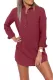 Burgundy Button Neck Long Sleeve Shirt Dress