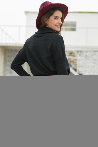 Black Ribbed Cowl Neck Lightweight Sweater Dress