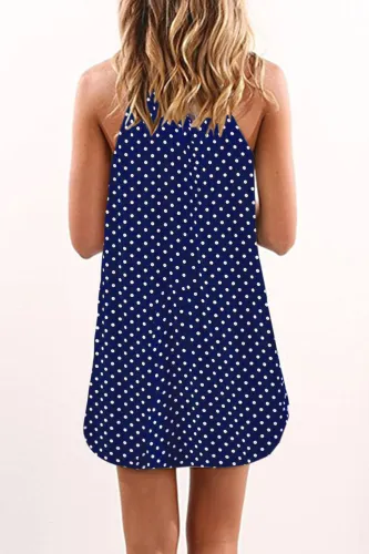 Dot Print Blue Sleeveless Dress