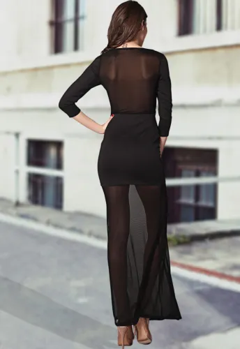 Fever Black Mesh Maxi Dress