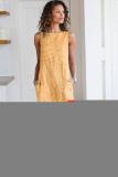Orange Crew Neck Striped Shift Daily Dress