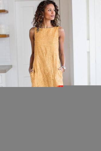 Orange Crew Neck Striped Shift Daily Dress