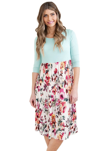 Mint Bodice Floral Bottom Boho Dress