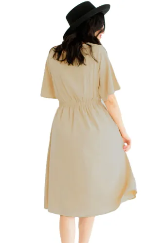 Apricot Asymmetrical Button Up Front Midi Dress