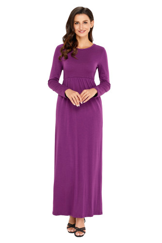 Purple Long Sleeve High Waist Maxi Jersey Dress