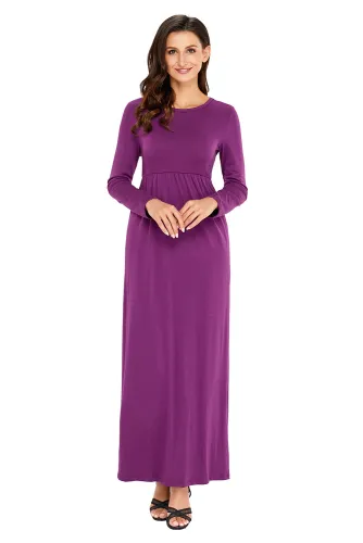 Purple Long Sleeve High Waist Maxi Jersey Dress