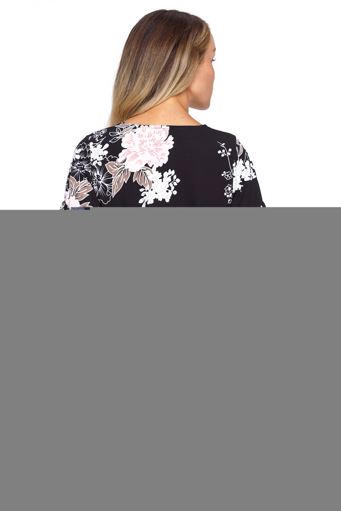 Black Floral Pattern Ruffle Hem Chiffon Dress