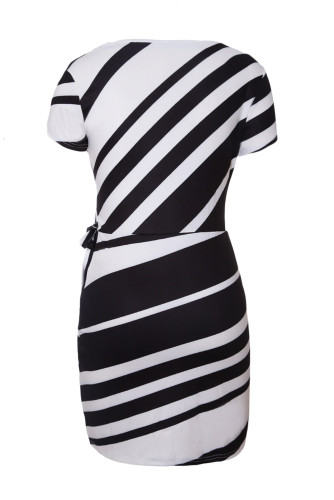 Black White Stripe Knot Sheath Dress