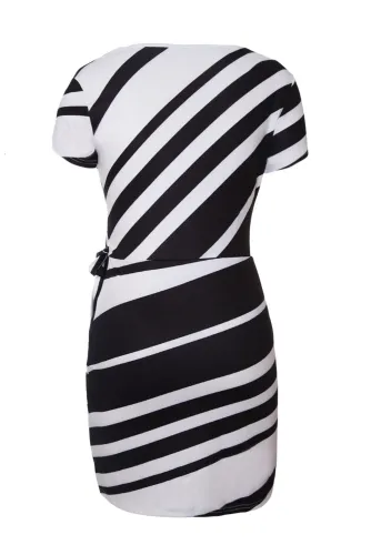 Black White Stripe Knot Sheath Dress