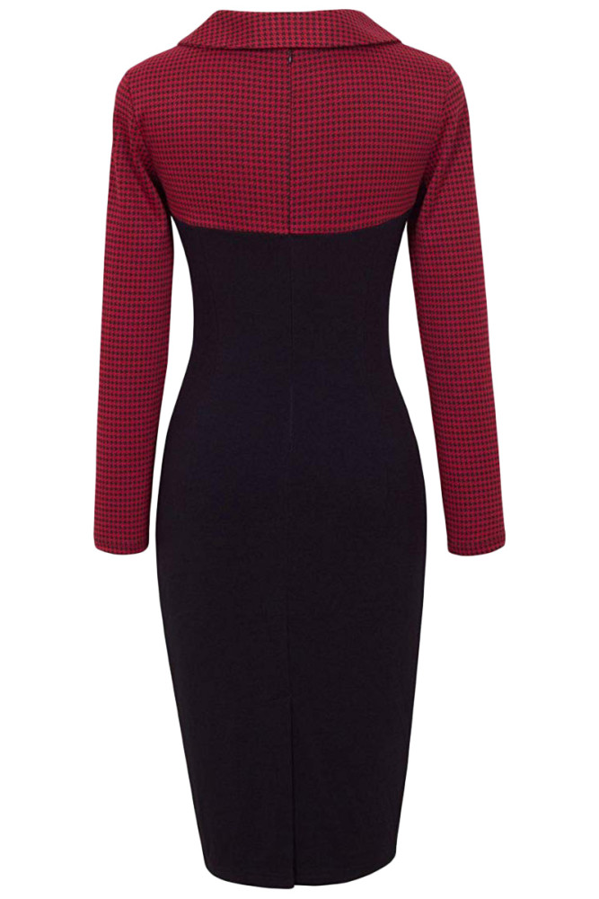 Red Vintage Turn-Down Collar Pinup Button Midi Dress