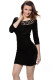 Black Hollow Out Round Neck Sleeved Velvet Dress