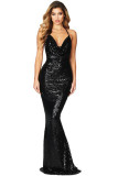 Black Daring Bare Back Sequined Mermaid Gown
