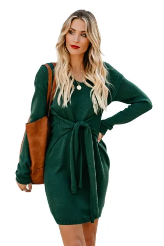 Green Don’t Let Me Go Tie Sweater Dress