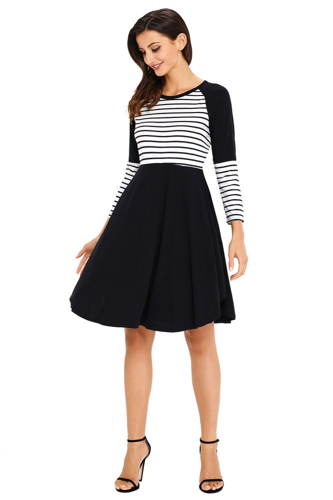 Black Chic Blocked Stripe Jersey Dress