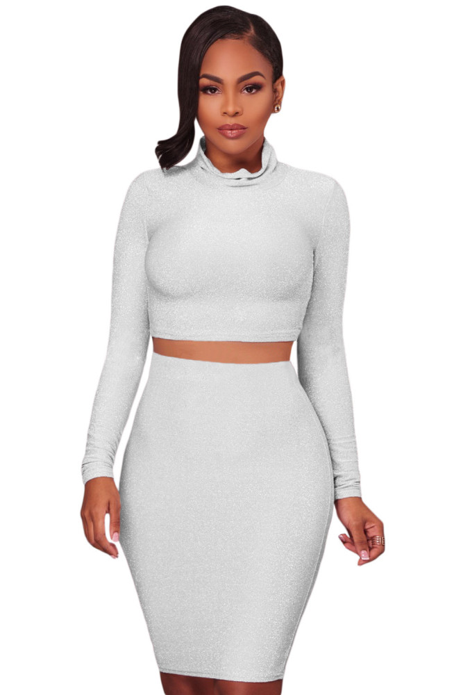 White Silver Shimmer Two Piece Dress