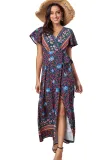 Multicolor V-Neck Beach Resort Printed Dress