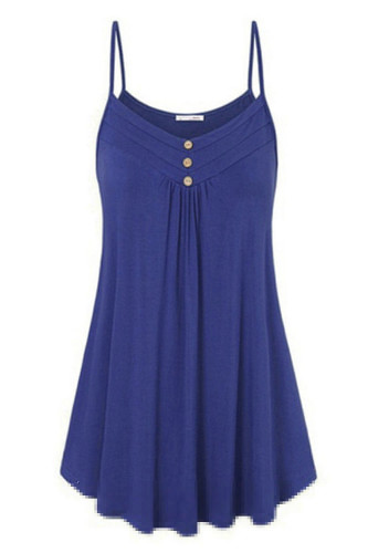 Blue Spaghetti Strap Buttoned Shift Dress