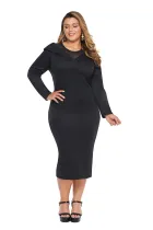 Black Mesh Neck Patchwork Plus Size Midi Dress