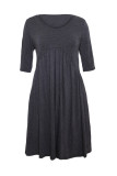 Gray 3/4 Sleeve Draped Swing Dress