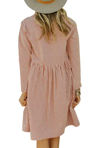 Red Pinstriped Casual Pocket Dress