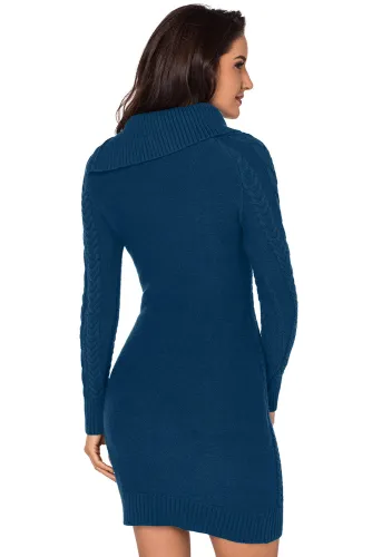 Asymmetric Buttoned Collar Biscay Bodycon Sweater Dress