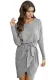 Gray Casual Tie Waist Long Sleeve Mini Dress