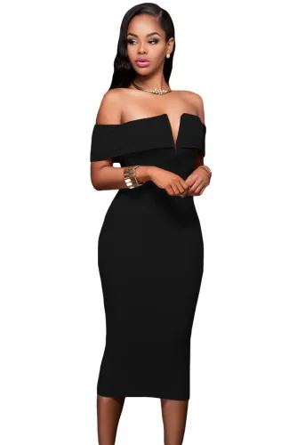 Black Off-the-shoulder Midi Dress
