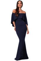 Navy Off Shoulder Poncho Gown Mermaid Dress