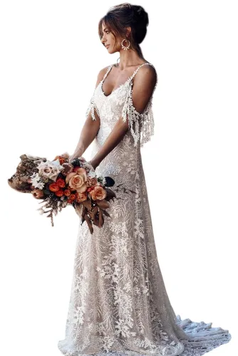 White Secret Garden Embroidery Lace Wedding Party Dress