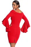 Red Double Breasted Button Off Shoulder Dress