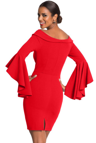 Red Double Breasted Button Off Shoulder Dress
