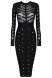 Black Studded Mesh Bandage Dress