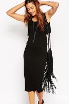 Black Double Layer Side Cutout Midi Dress
