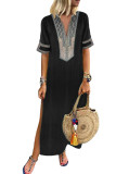 Black Bohemian Floral Print Split Maxi Dress