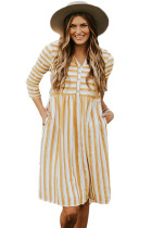 Light Orange Striped Casual Midi Shirt Dress