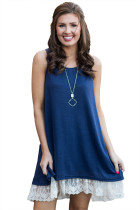 White Lace Hemline Splice Navy Mini Tank Dress