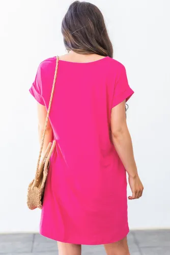 Rose V Neck Cuffed T-shirt Dress