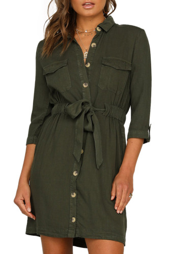 Green Seeker Belted Shirt Dress