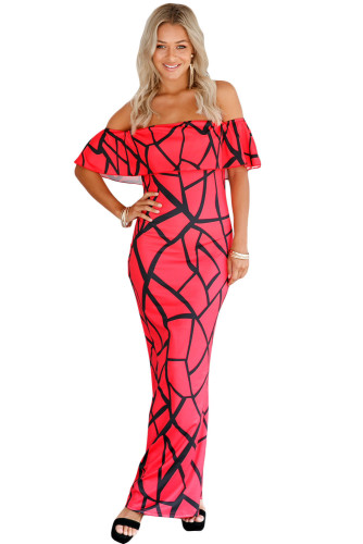 Rose Red Black Off-the-shoulder Maxi Dress