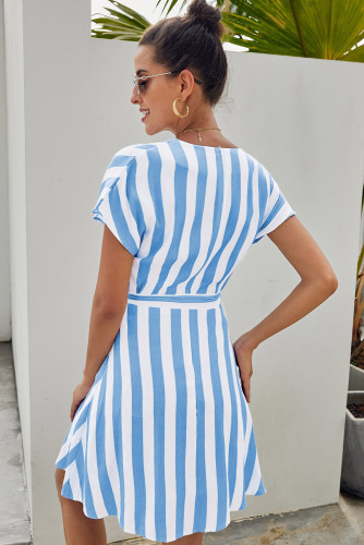 Sky Blue Fashion Stripe Short Sleeve Casual Dress