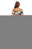 Navy Blue Roses Print Off-the-shoulder Maxi Dress