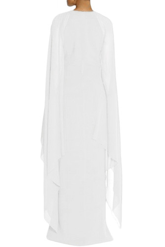 White Crepe Flared Sleeve Bodycon Maxi Dress