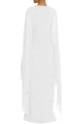 White Crepe Flared Sleeve Bodycon Maxi Dress