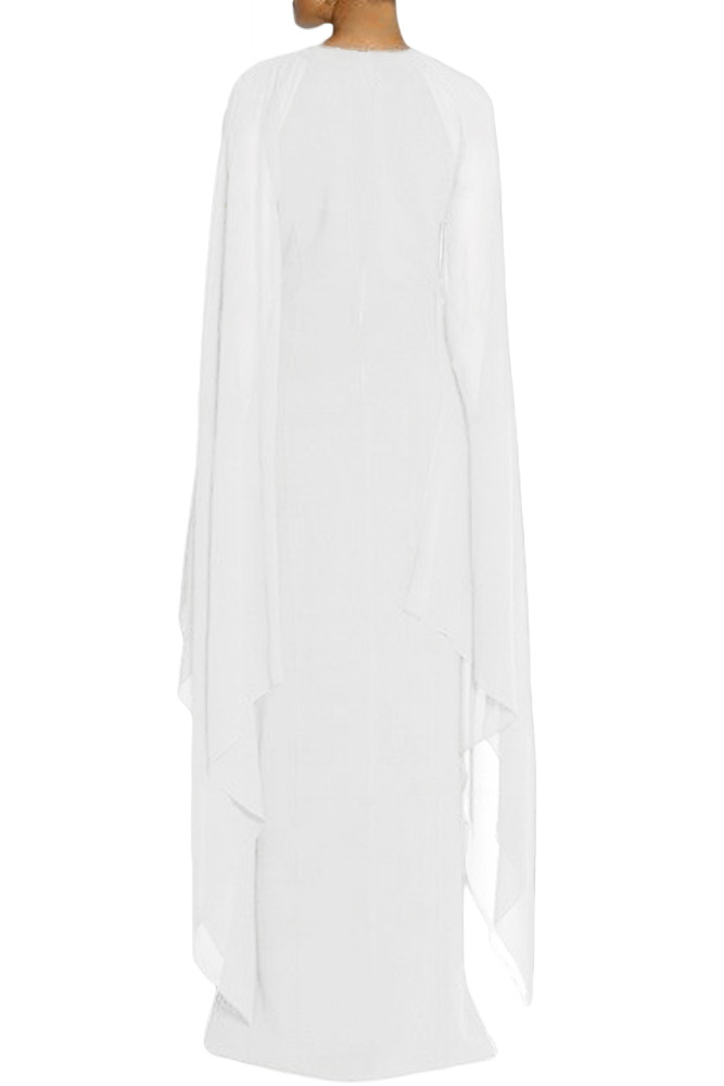 White Crepe Flared Sleeve Bodycon Maxi Dress