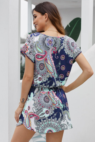 White Short Sleeve Paisley Print Dress