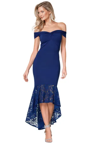 Blue Twist Center Off Shoulder Bodycon Mermaid Dress