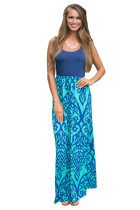 Light Blue Damask Print Sleeveless Long Boho Dress